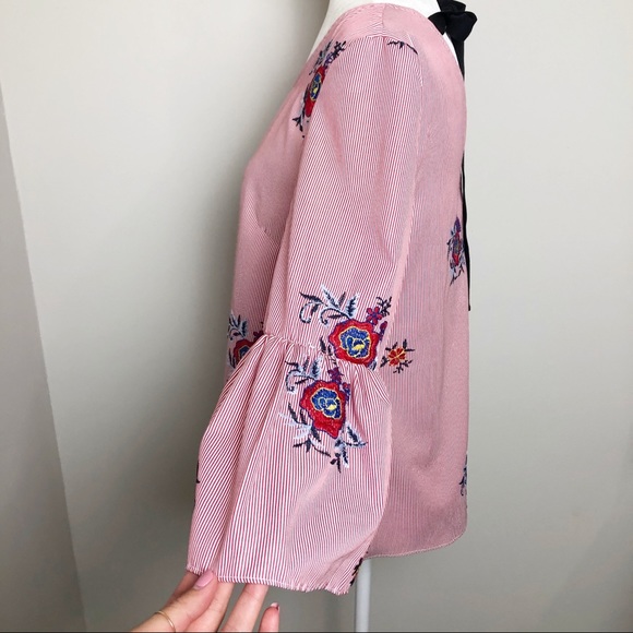 Nine West Red and White PinStripe Bell Sleeve Top | Small - Picture 5 of 14